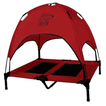 Load image into Gallery viewer, Just Chillin' Elevated Dog Bed Cot with Removable Canopy. Lightweight and Portable. High Quality Steel Construction. Large Red 36” L x 30” W x 43” H