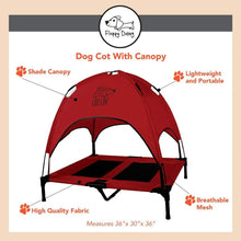 Load image into Gallery viewer, Just Chillin' Elevated Dog Bed Cot with Removable Canopy. Lightweight and Portable. High Quality Steel Construction. Large Red 36” L x 30” W x 43” H