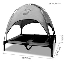 Load image into Gallery viewer, Just Chillin' Elevated Dog Bed Cot with Removable Canopy. Lightweight and Portable. High Quality Steel Construction. Large Gray 36” L x 30” W x 43” H