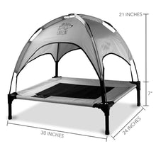 Load image into Gallery viewer, Just Chillin' Elevated Dog Bed Cot with Removable Canopy. Lightweight and Portable. High Quality Steel Construction. Medium Gray 30” L x 24” W x 28” H