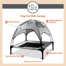 Load image into Gallery viewer, Just Chillin' Elevated Dog Bed Cot with Removable Canopy. Lightweight and Portable. High Quality Steel Construction. Medium Gray 30” L x 24” W x 28” H