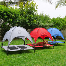 Load image into Gallery viewer, Just Chillin' Elevated Dog Bed Cot with Removable Canopy. Lightweight and Portable. High Quality Steel Construction. Medium Red 30” L x 24” W x 28” H