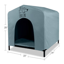 Load image into Gallery viewer, Just Chillin' Elevated Portable Dog House for Outdoor and Indoor Use. Water Resistant. Easy to Assemble, Lightweight, and Portable. 24" L x 23" W x 25" H