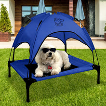 Load image into Gallery viewer, Just Chillin' Elevated Dog Bed Cot with Removable Canopy. Lightweight and Portable. High Quality Steel Construction. Medium Blue 30” L x 24” W x 28” H