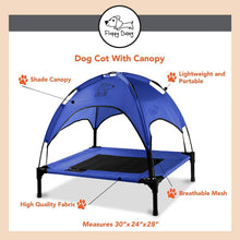 Load image into Gallery viewer, Just Chillin' Elevated Dog Bed Cot with Removable Canopy. Lightweight and Portable. High Quality Steel Construction. Medium Blue 30” L x 24” W x 28” H