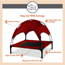 Load image into Gallery viewer, Just Chillin' Elevated Dog Bed Cot with Removable Canopy. Lightweight and Portable. High Quality Steel Construction. Medium Red 30” L x 24” W x 28” H