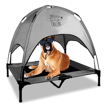 Load image into Gallery viewer, Just Chillin' Elevated Dog Bed Cot with Removable Canopy. Lightweight and Portable. High Quality Steel Construction. Large Gray 36” L x 30” W x 43” H