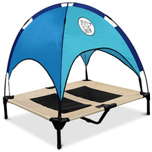 Load image into Gallery viewer, Just Chillin’ Elevated Dog Bed. LuxLife Edition - Premium Cot Includes Two Designer Canopies. Lightweight and Portable, Indoor or Outdoor. Chill in Style on Raised Breathable Mesh Fabric. Large 36 L x 30 W x 43 H