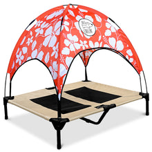 Load image into Gallery viewer, Just Chillin’ Elevated Dog Bed. LuxLife Edition - Premium Cot Includes Two Designer Canopies. Lightweight and Portable, Indoor or Outdoor. Chill in Style on Raised Breathable Mesh Fabric. Large 36 L x 30 W x 43 H