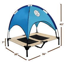 Load image into Gallery viewer, Just Chillin’ Elevated Dog Bed. LuxLife Edition - Premium Cot Includes Two Designer Canopies. Lightweight and Portable, Indoor or Outdoor. Chill in Style on Raised Breathable Mesh Fabric. Large 36 L x 30 W x 43 H