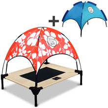 Load image into Gallery viewer, Just Chillin’ Elevated Dog Bed. LuxLife Edition - Premium Cot Includes Two Designer Canopies. Lightweight and Portable, Indoor or Outdoor. Chill in Style on Raised Breathable Mesh Fabric. Medium 30 L x 24 W x 28 H