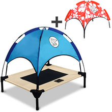 Load image into Gallery viewer, Just Chillin’ Elevated Dog Bed. LuxLife Edition - Premium Cot Includes Two Designer Canopies. Lightweight and Portable, Indoor or Outdoor. Chill in Style on Raised Breathable Mesh Fabric. Medium 30 L x 24 W x 28 H
