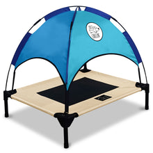 Load image into Gallery viewer, Just Chillin’ Elevated Dog Bed. LuxLife Edition - Premium Cot Includes Two Designer Canopies. Lightweight and Portable, Indoor or Outdoor. Chill in Style on Raised Breathable Mesh Fabric. Medium 30 L x 24 W x 28 H