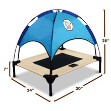 Load image into Gallery viewer, Just Chillin’ Elevated Dog Bed. LuxLife Edition - Premium Cot Includes Two Designer Canopies. Lightweight and Portable, Indoor or Outdoor. Chill in Style on Raised Breathable Mesh Fabric. Medium 30 L x 24 W x 28 H