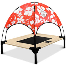 Load image into Gallery viewer, Just Chillin’ Elevated Dog Bed. LuxLife Edition - Premium Cot Includes Two Designer Canopies. Lightweight and Portable, Indoor or Outdoor. Chill in Style on Raised Breathable Mesh Fabric. Medium 30 L x 24 W x 28 H