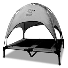 Load image into Gallery viewer, Just Chillin' Elevated Dog Bed Cot with Removable Canopy. Lightweight and Portable. High Quality Steel Construction. Large Gray 36” L x 30” W x 43” H