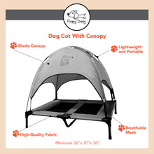 Load image into Gallery viewer, Just Chillin' Elevated Dog Bed Cot with Removable Canopy. Lightweight and Portable. High Quality Steel Construction. Large Gray 36” L x 30” W x 43” H