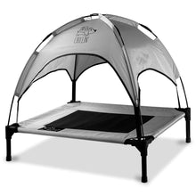 Load image into Gallery viewer, Just Chillin' Elevated Dog Bed Cot with Removable Canopy. Lightweight and Portable. High Quality Steel Construction. Medium Gray 30” L x 24” W x 28” H
