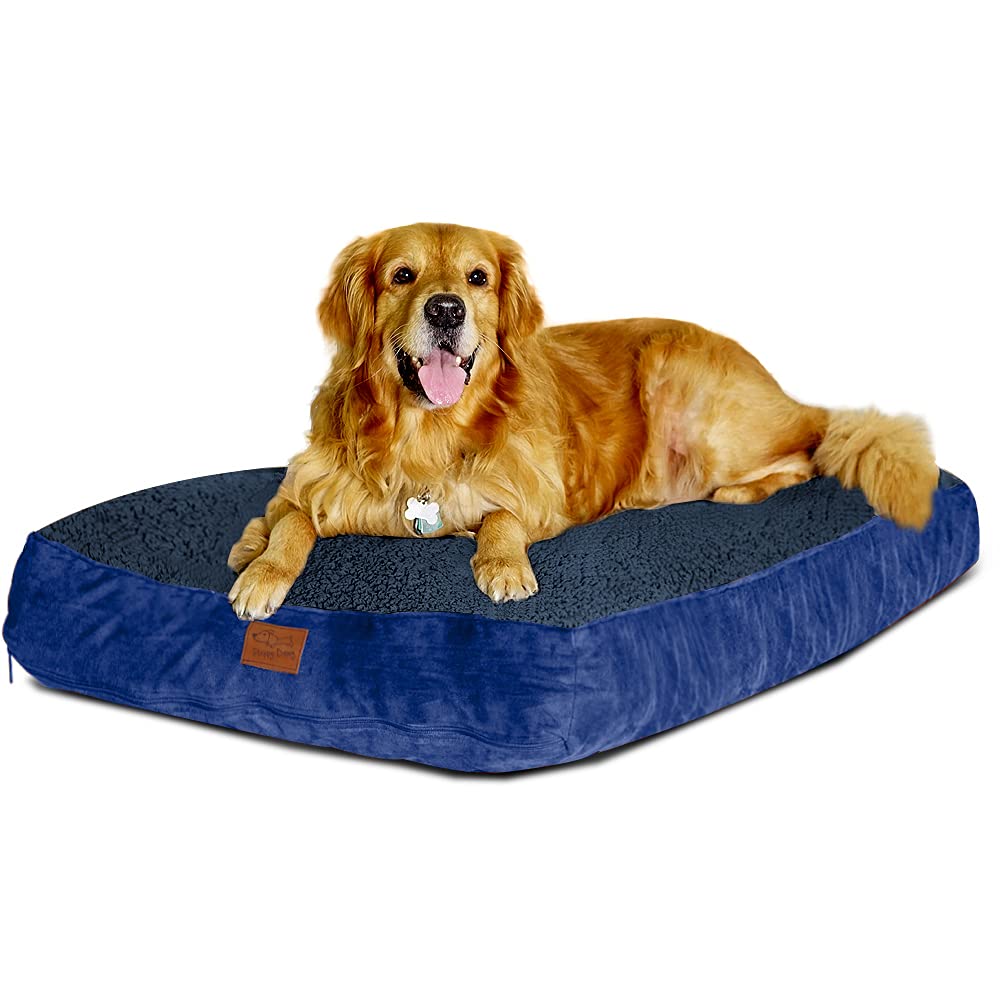 Large Dog Bed with Blended Memory Foam, Removable Cover and Waterproof Liner. Made for Dogs up to 90lbs. (Blue and Gray)