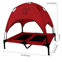 Load image into Gallery viewer, Just Chillin&#39; Elevated Dog Bed Cot with Removable Canopy. Lightweight and Portable.  High Quality Steel Construction.  Large Red 36” L x 30” W x 43” H
