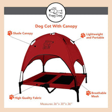 Load image into Gallery viewer, Just Chillin&#39; Elevated Dog Bed Cot with Removable Canopy. Lightweight and Portable.  High Quality Steel Construction.  Large Red 36” L x 30” W x 43” H

