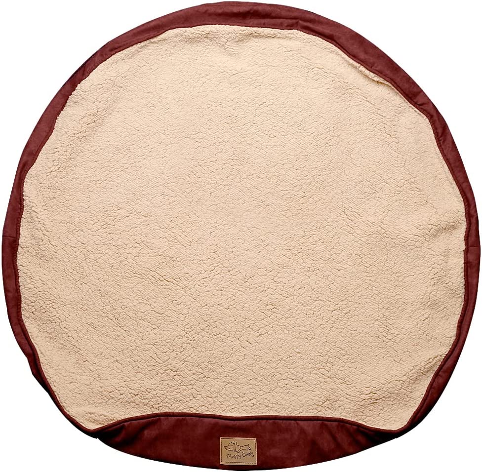 Floppy Dawg Universal Round Dog Bed Replacement Cover. Removable and Machine Washable Cover for Donut and Round Beds. Large 36W. Brown with Beige Top