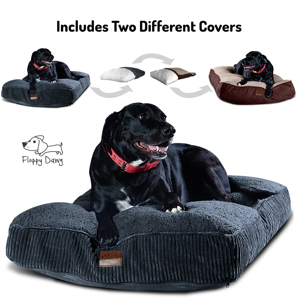 Extra Large Dog Bed with Blended Memory Foam, Two Removable Interchangeable Covers and Waterproof Liner. Made for Dogs up to 100lbs or More.