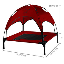 Load image into Gallery viewer, Just Chillin&#39; Elevated Dog Bed Cot with Removable Canopy. Lightweight and Portable.  High Quality Steel Construction.  Medium Red 30” L x 24” W x 28” H
