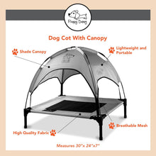 Load image into Gallery viewer, Just Chillin&#39; Elevated Dog Bed Cot with Removable Canopy. Lightweight and Portable.  High Quality Steel Construction.  Medium Gray 30” L x 24” W x 28” H
