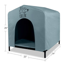 Load image into Gallery viewer, Just Chillin&#39; Elevated Portable Dog House for Outdoor and Indoor Use. Water Resistant. Easy to Assemble, Lightweight, and Portable. 24&quot; L x 23&quot; W x 25&quot; H
