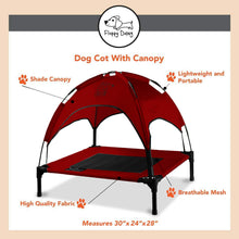 Load image into Gallery viewer, Just Chillin&#39; Elevated Dog Bed Cot with Removable Canopy. Lightweight and Portable.  High Quality Steel Construction.  Medium Red 30” L x 24” W x 28” H
