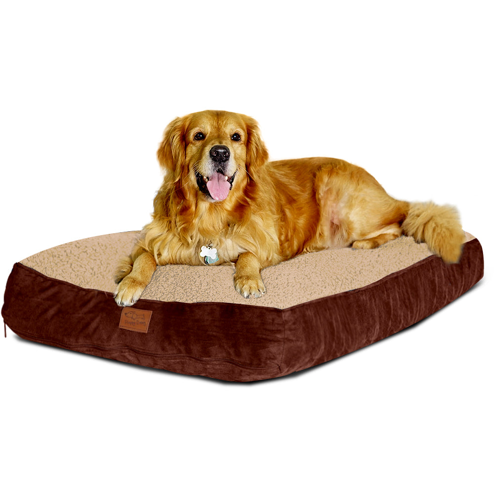 Large Dog Bed with Blended Memory Foam, Removable Cover and Waterproof Liner. Made for Dogs up to 90lbs. (Brown and Beige)