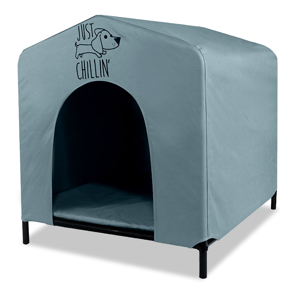Just Chillin' Large Elevated Portable Dog House for Outdoor and Indoor Use. Water Resistant. Easy to Assemble, Lightweight, and Portable. 33