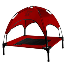 Load image into Gallery viewer, Just Chillin&#39; Elevated Dog Bed Cot with Removable Canopy. Lightweight and Portable.  High Quality Steel Construction.  Medium Red 30” L x 24” W x 28” H
