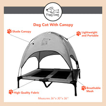 Load image into Gallery viewer, Just Chillin&#39; Elevated Dog Bed Cot with Removable Canopy. Lightweight and Portable.  High Quality Steel Construction.  Large Gray 36” L x 30” W x 43” H
